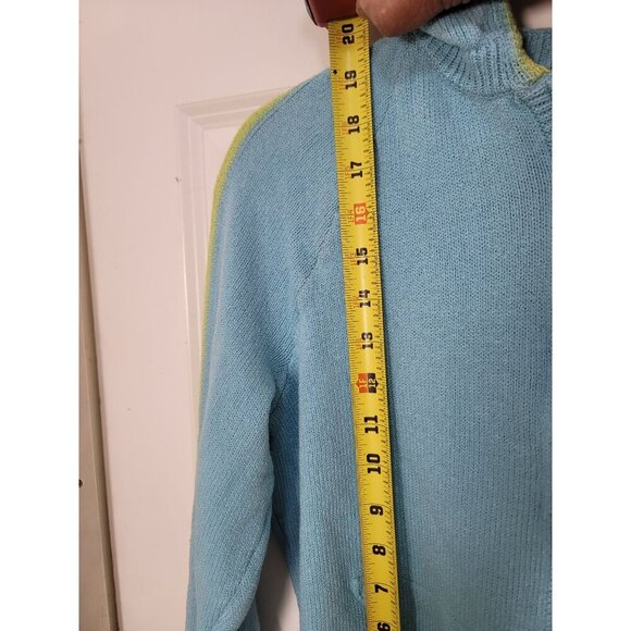 Vintage ST. JOHN SPORT Blue & Green Knit Hooded Cardigan Sweater With Pockets & - Picture 12 of 16